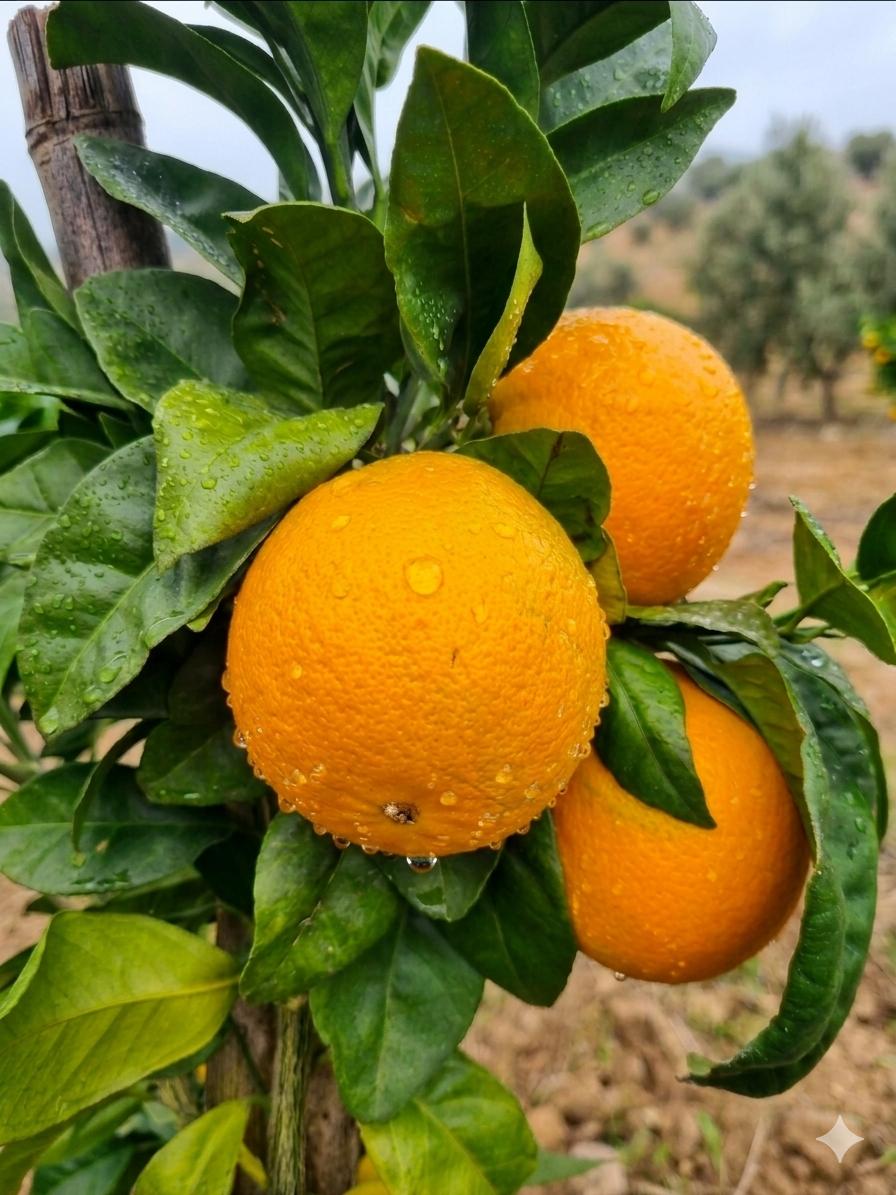 Naranjas Fukumoto con gotas de lluvia — Fundo San Cristóbal